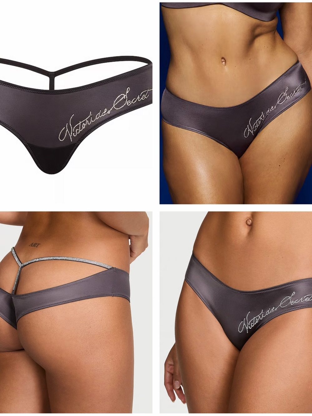 Victoria's Secret Charcoal Satin Logo V-Back Bikini Panty